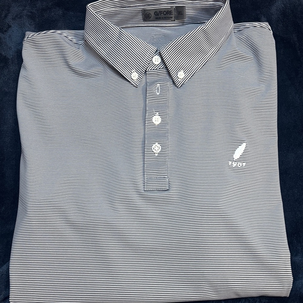 G/FORE Men's Polo Shirt - Black and White Pinstripes